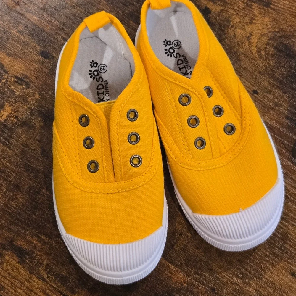 Baby Kids Yellow Canvas Slip On Sneakers Low Top Rubber Toe Shoes Size EU 29